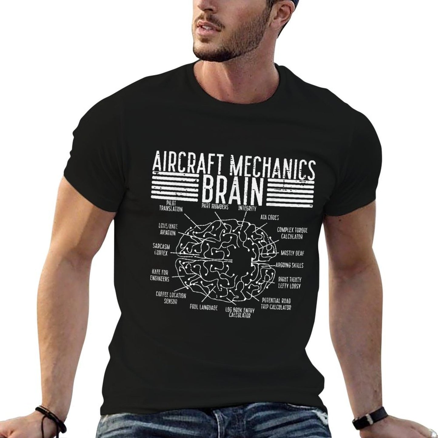 Aircraft Mechanics Brain Fun Airplane Maintenance Men Women  High-quality Stitching T-Shirt