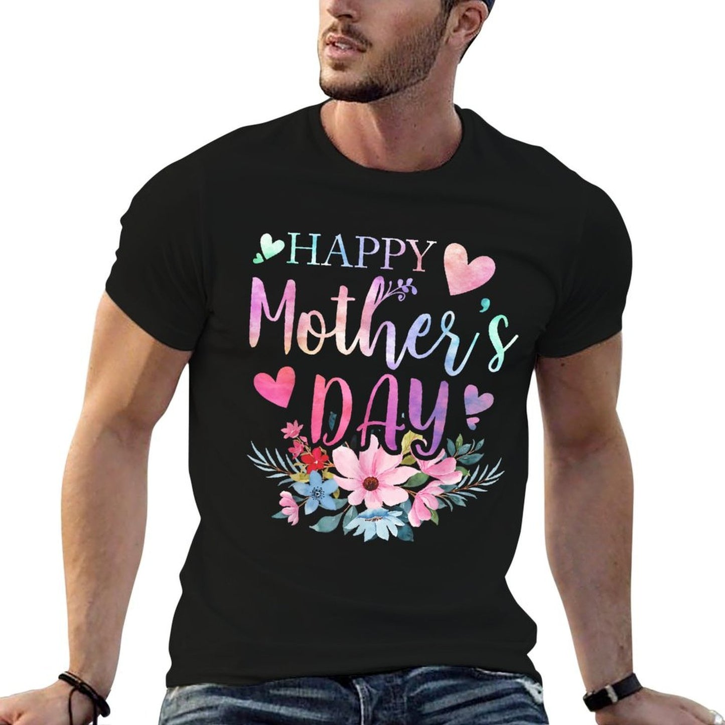 Happy Mother's Day With Floral Mom Mommy Grandma  Graphic-printed T-Shirt