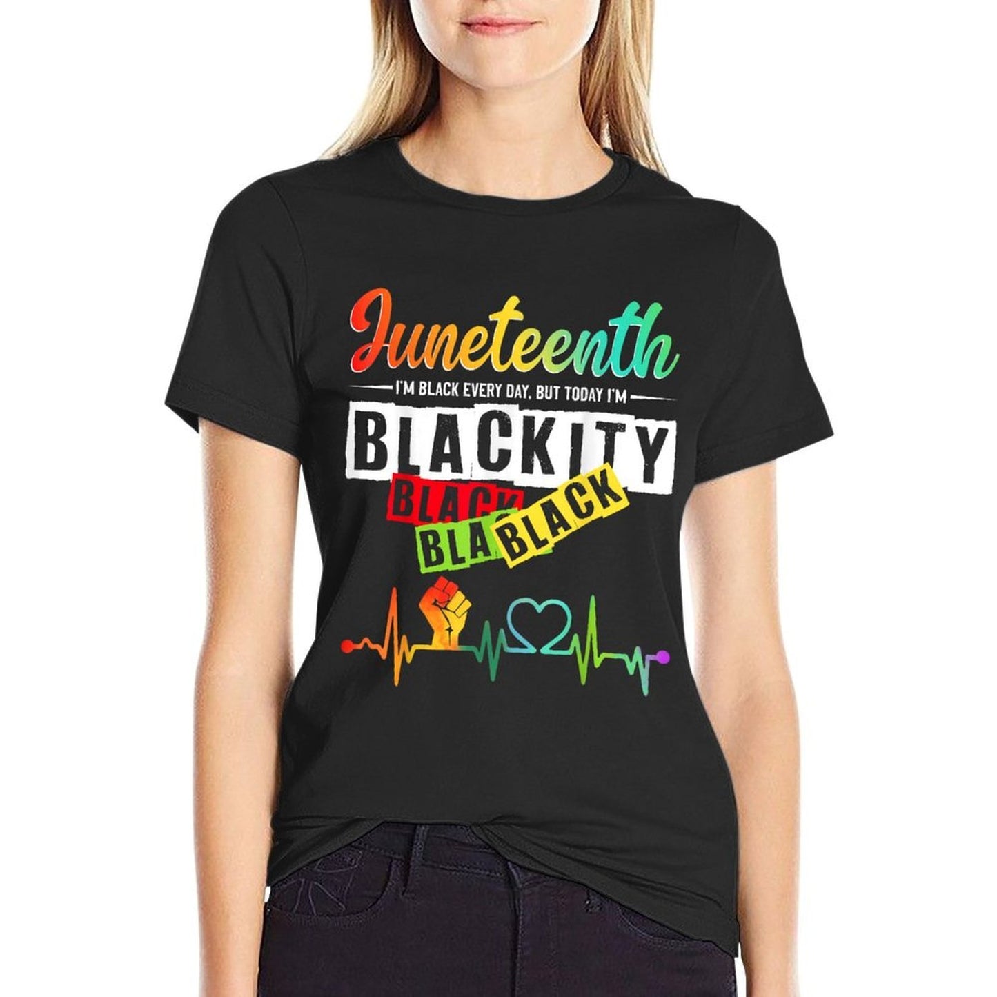 Juneteenth Blackity Heartbeat Black History African America  Easy-care T-Shirt