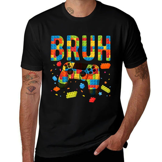 Building Blocks Bruh Gamer Brick Builder Boy  Fade-proof Color T-Shirt