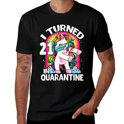 I Turned 21 In Quarantine Flossing Unicorn 21st Birthday  Ribbed Collar T-Shirt