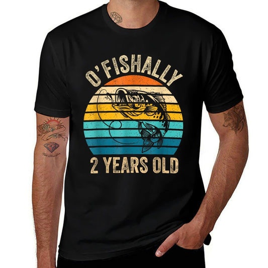 Ofishally 2 Year Old 2nd Birthday Vintage Fishing  Fade-proof Color T-Shirt