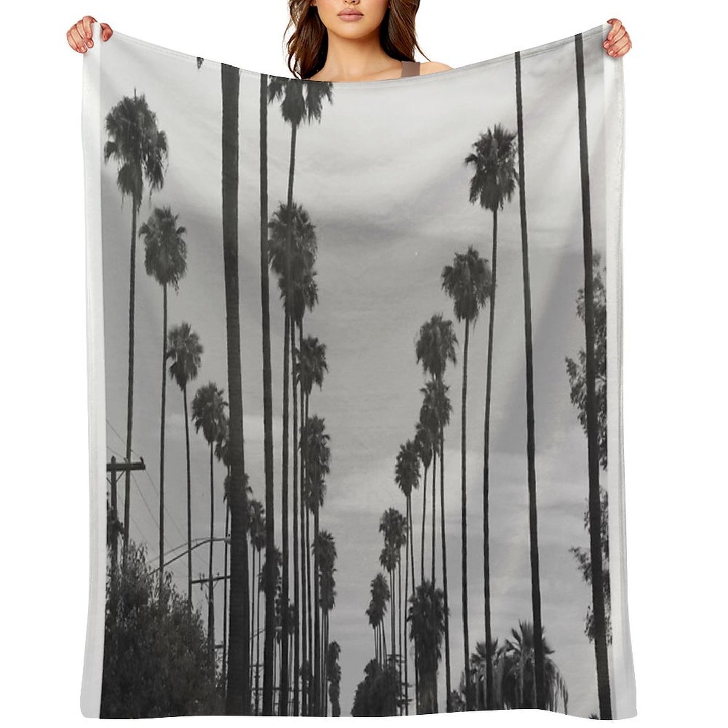 Vintage Black & White California Palm Trees Photo Durable Throw Blanket