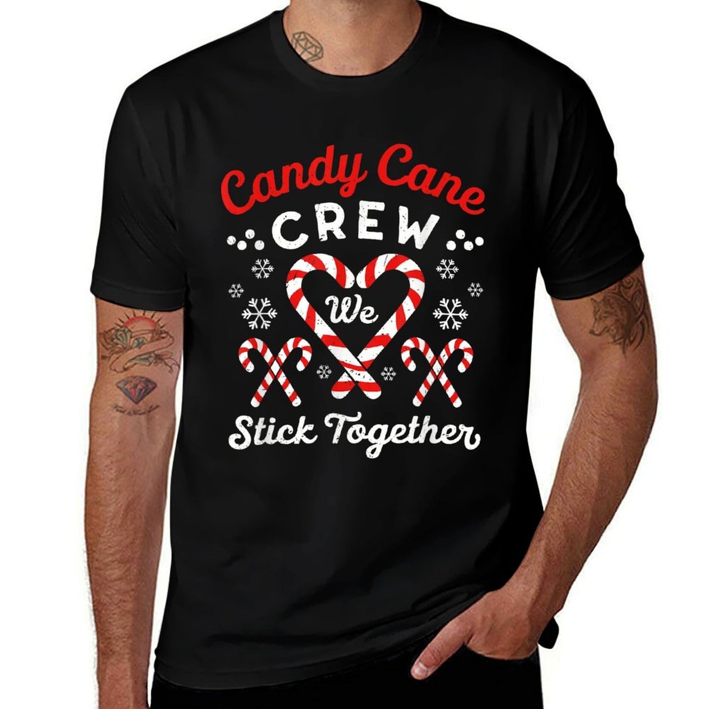 Christmas Candy Cane Heart Holiday Family Matching Pajama PJ  Ribbed Collar T-Shirt