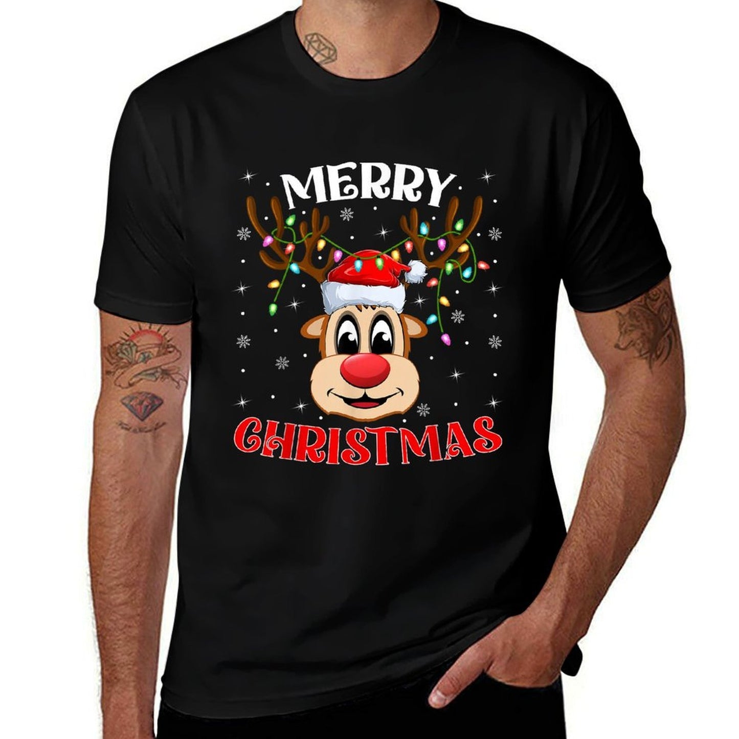 Xmas Reindeer Matching Family Merry Christmas Reindeer Funny  Graphic-printed T-Shirt