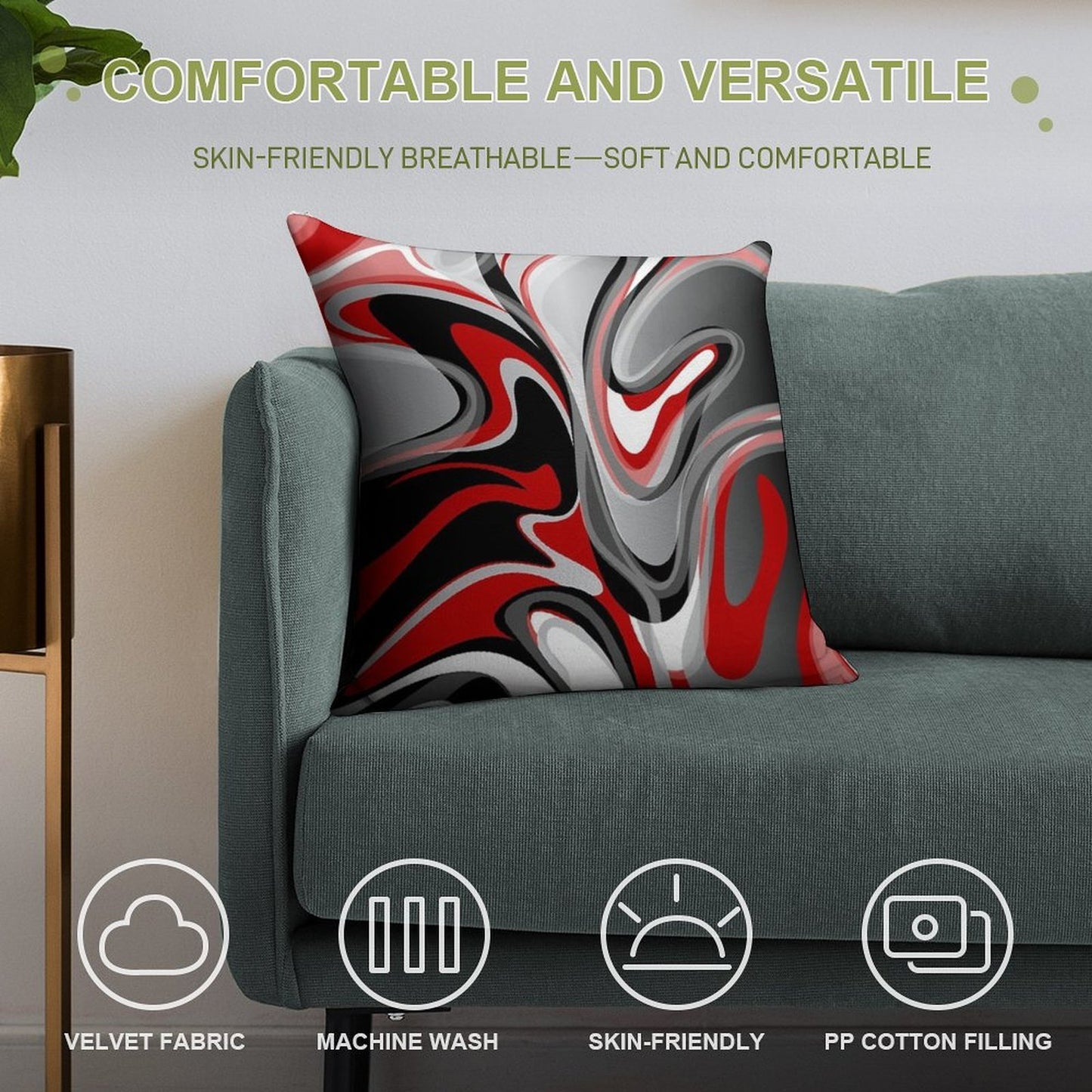 Liquify - Red, Gray, Black, White Soft Hidden Zipper Throw Pillow