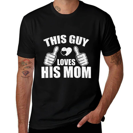 This Guy Loves His Mom Funny Heart Thumbs Up Son Mamas Boy  Oversized Silhouette T-Shirt