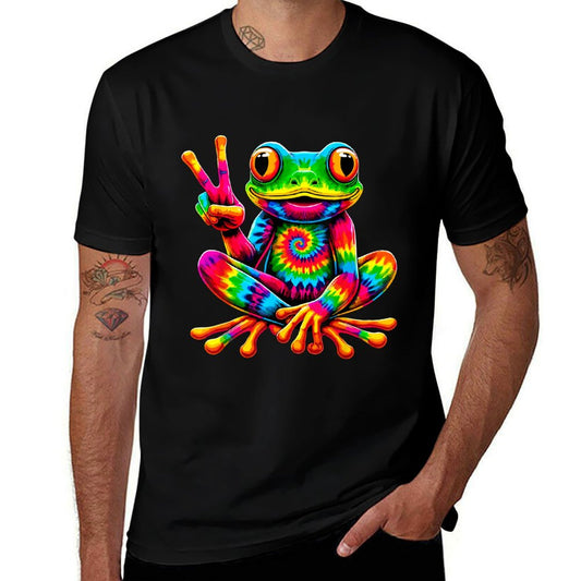 Tie-Dye Frog Peace Sign Hippie Odor-resistant T-Shirt