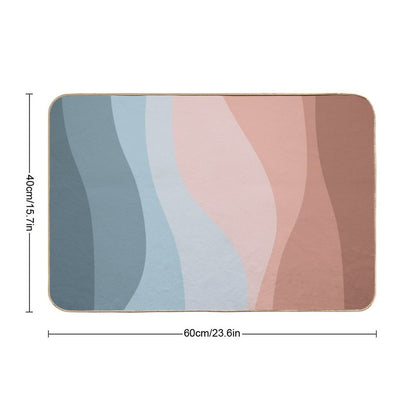Retro Style Design with Blue And Pink Waves  Long-Lasting Bath Mat