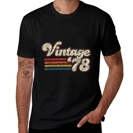 Vintage Retro Birthdays 1978 Birthday Unisex-Adults Black Small Classic Fit  Eco-friendly Material T-Shirt