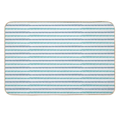 Horizontal Watercolor Stripes Blue And Turquoise On White  Fade-Resistant Bath Mat