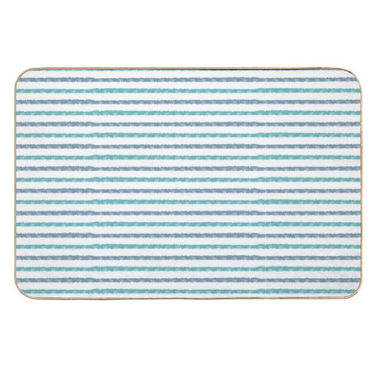 Horizontal Watercolor Stripes Blue And Turquoise On White  Fade-Resistant Bath Mat