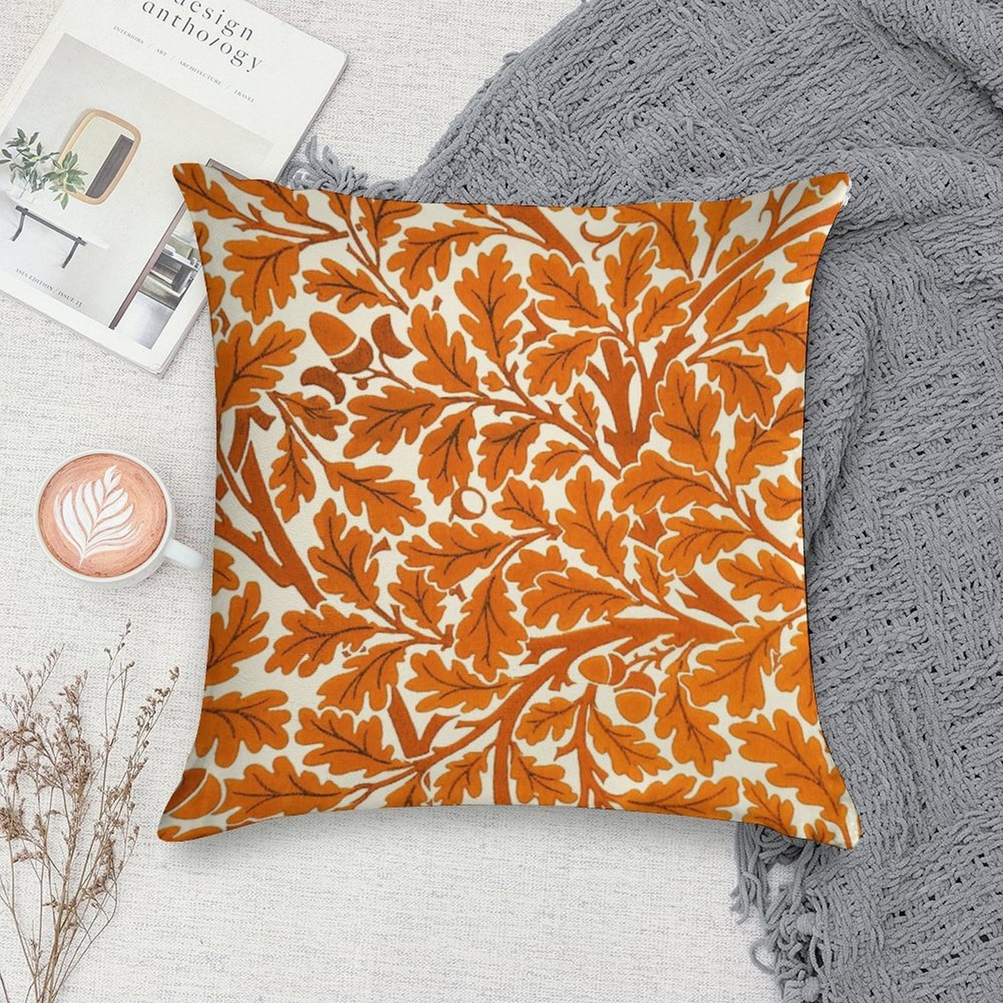 William Morris Oak Leaves, Rust Orange And Cream Soft Home Decor Throw Pillow