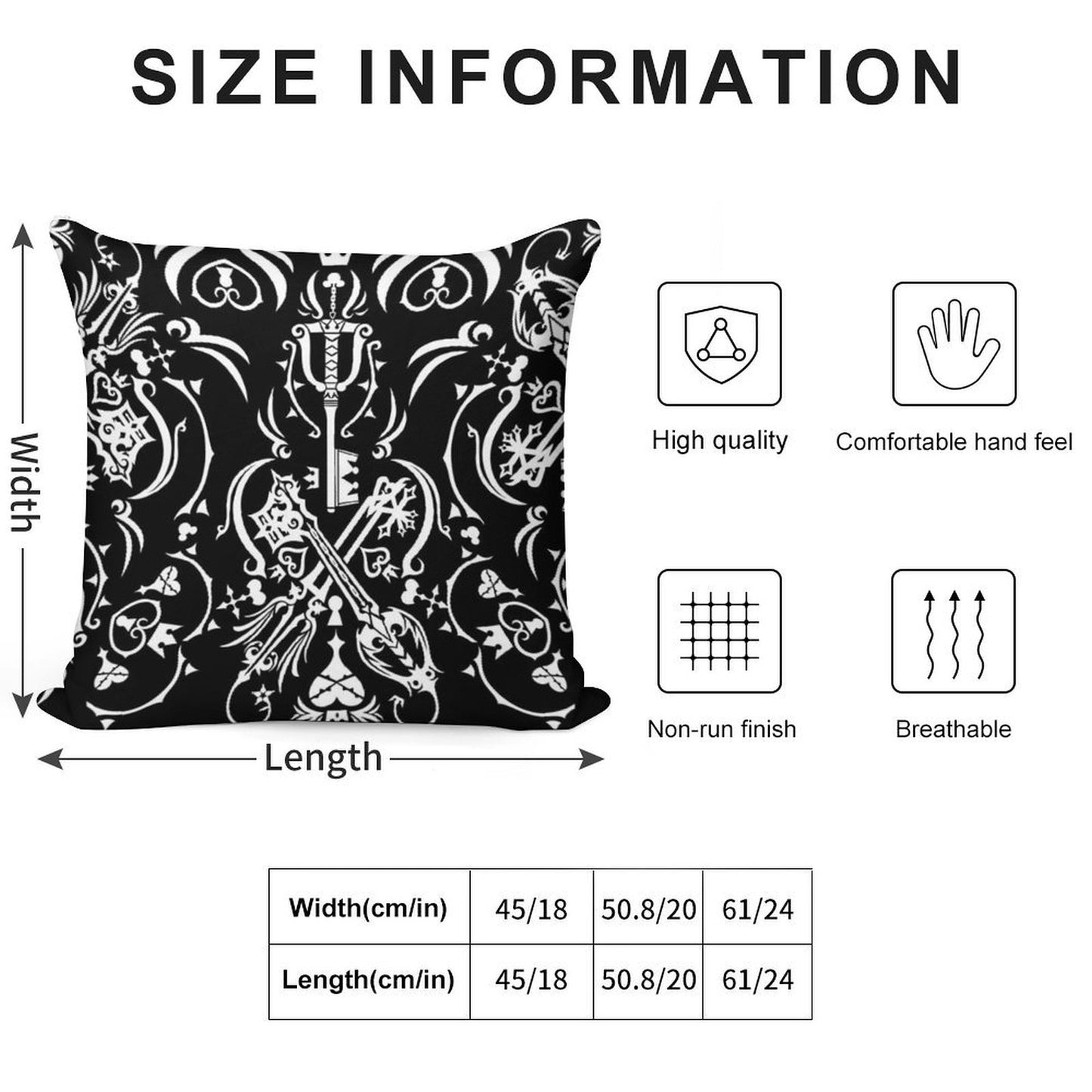 Kingdom Hearts - Black Soft Washable Throw Pillow