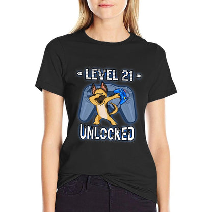 Level 21 Unlocked - Dab German Shepherd Gamer 21st Birthday Premium  Fade-proof Color T-Shirt