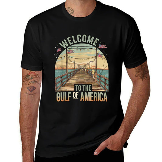 Gulf Of USA America Gift Men Women Flag Beach Oversized Silhouette T-Shirt