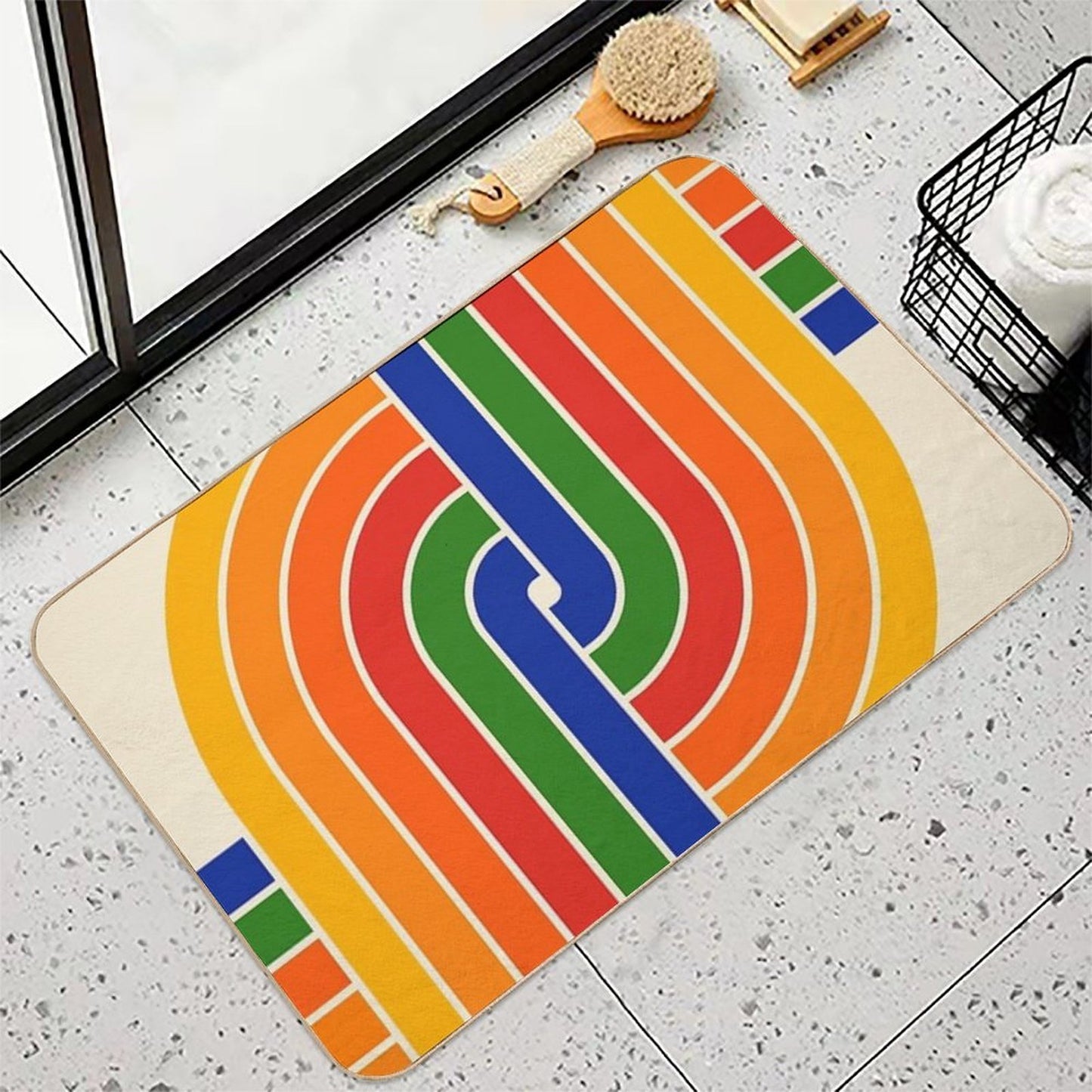 Retro Geometric Criss Cross Durable Bath Mat