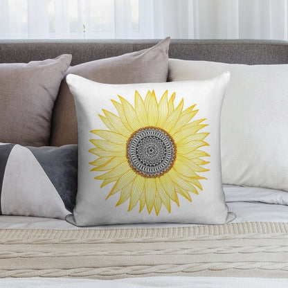 Golden Mandala Sunflower Soft Reinforced Edging Throw Pillow