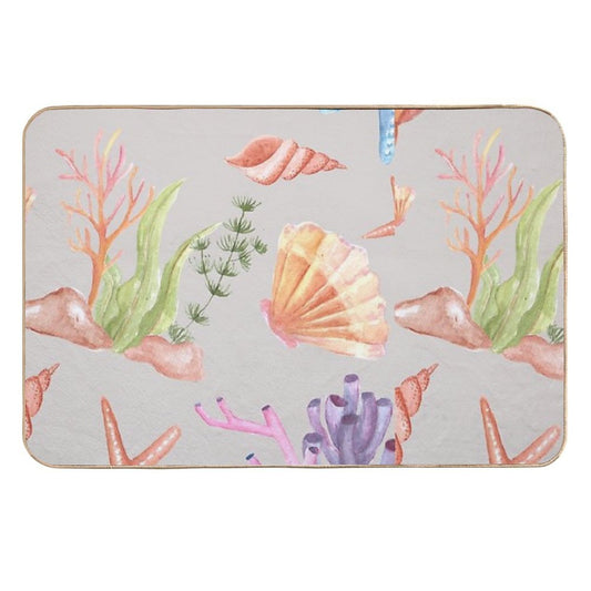 Watercolor Marine Life Pattern - Seashells, Starfish, And Coral Durable Bath Mat