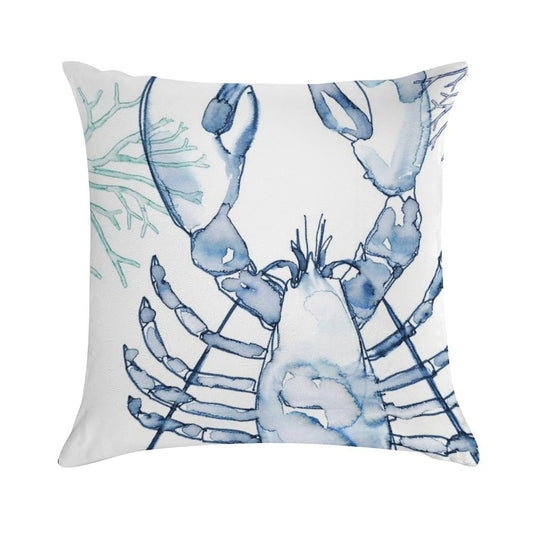Coastal Lobster, Watercolor in Blues Soft Durable Construction Throw Pillow