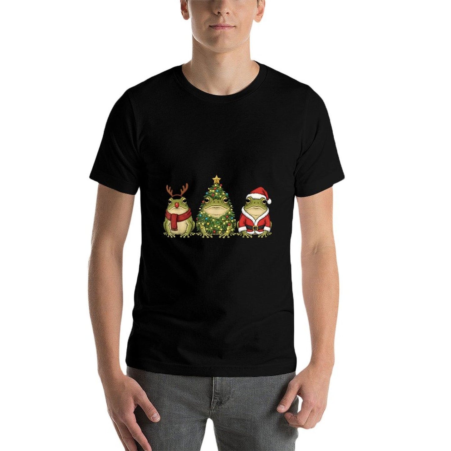 Retro Christmas Desert Rain Frog Santa Reindeer  Tagless Design T-Shirt