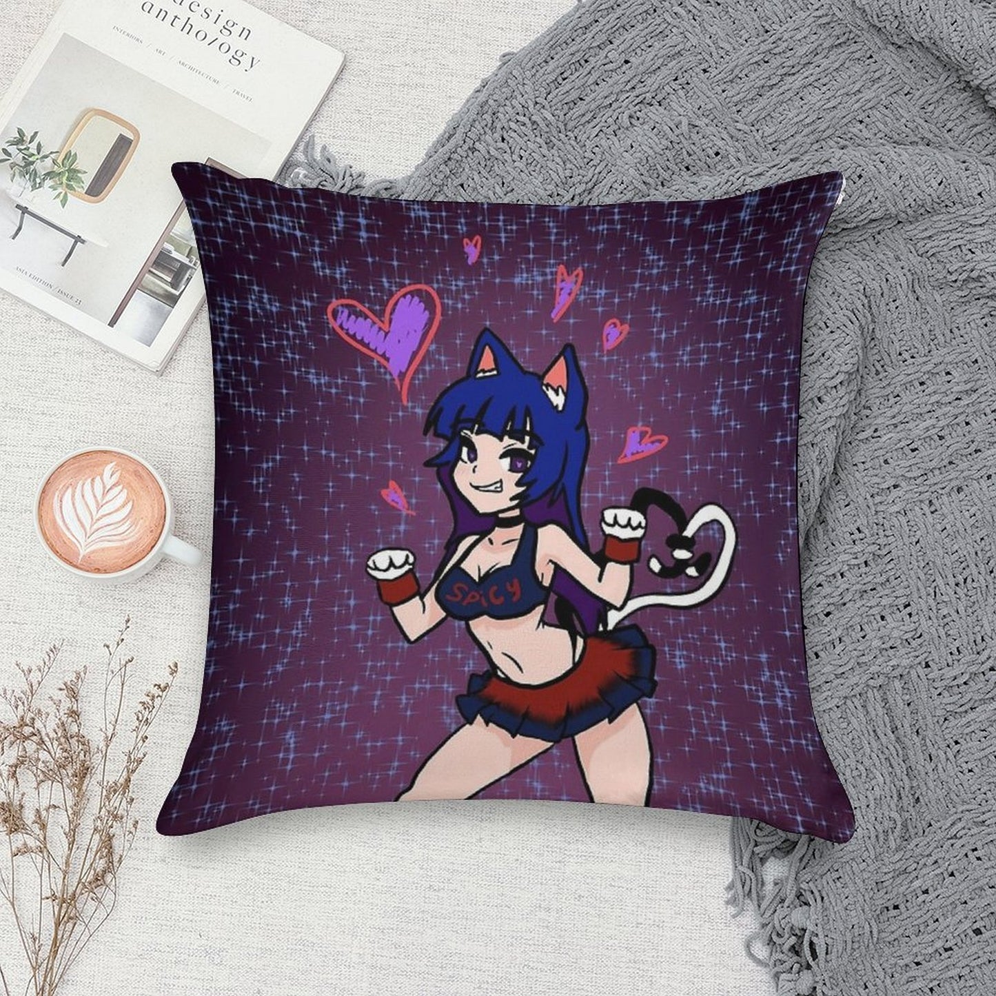 Cat Girl Soft Reinforced Edging Throw Pillow