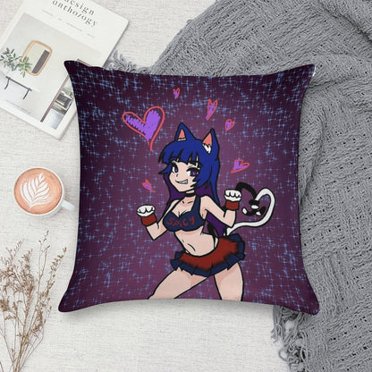Cat Girl Soft Reinforced Edging Throw Pillow