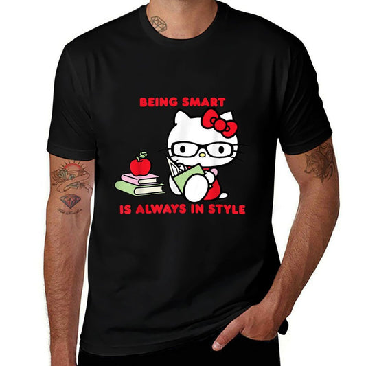 Hello Kitty Being Smart Is Always In Style Books Student High-quality Stitching T-Shirt