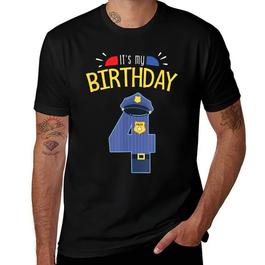 4th Birthday 4 Year Old Boys Police Officer Uniform T-shirt  High-quality Stitching T-Shirt