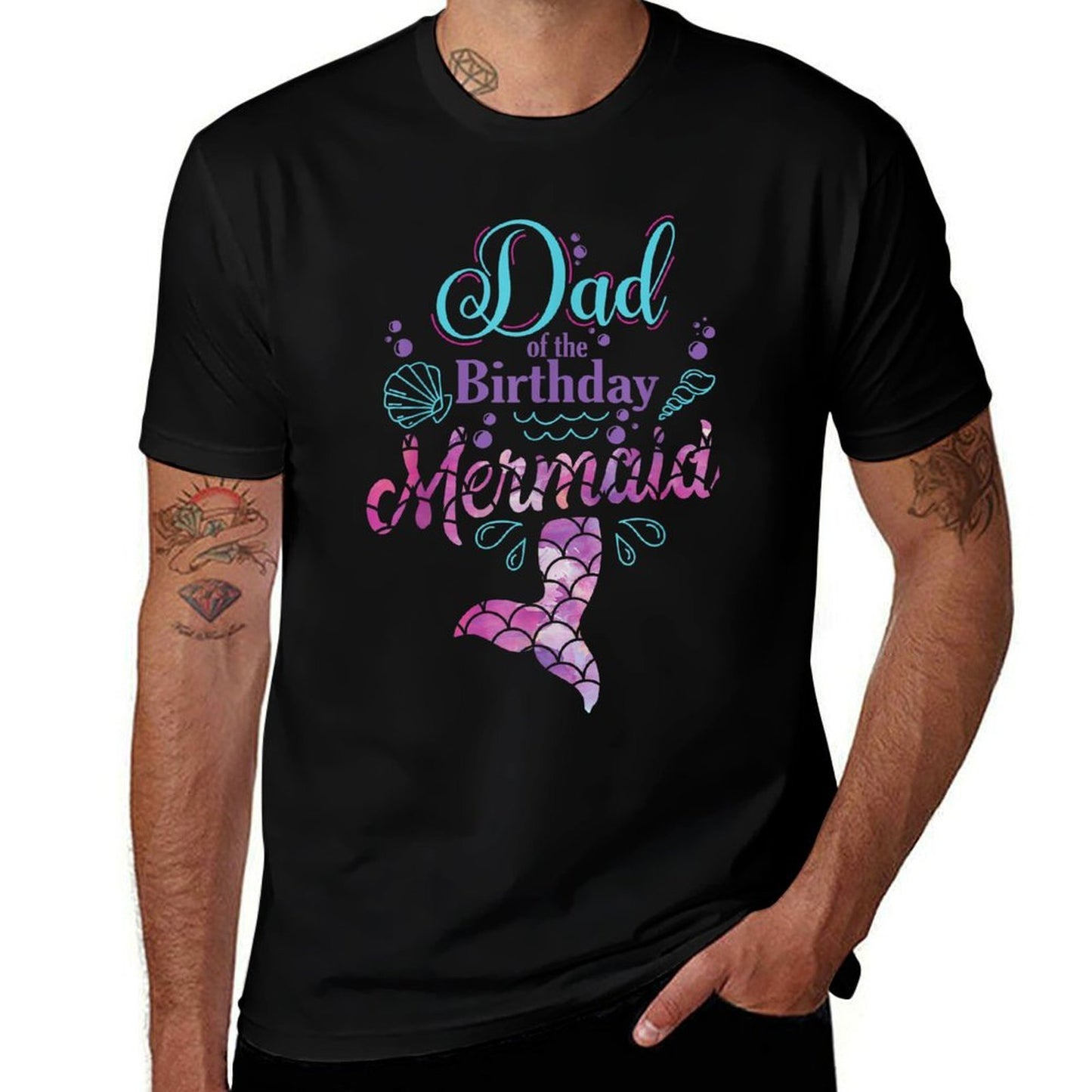 Dad Of The Birthday Mermaid Birthday Party Mermaid Dad  Oversized Silhouette T-Shirt