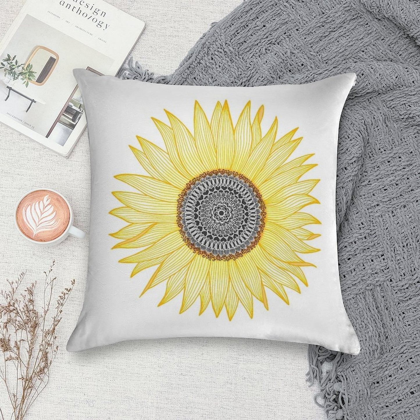 Golden Mandala Sunflower Soft Reinforced Edging Throw Pillow