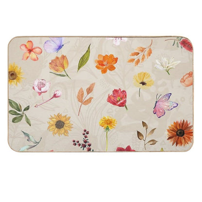Beautiful Ivory Watercolour Wildflower  Anti-Trip Bath Mat