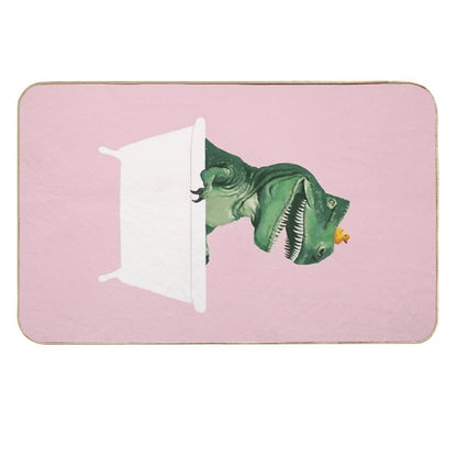 Playful T-Rex in Bathtub Pink  Anti-Trip Bath Mat