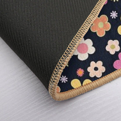 Cute Flower Dark Blue Theme  Odorless Bath Mat