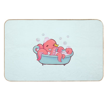 Cute Octopus Taking A Bath with Rubber Duck Durable Bath Mat