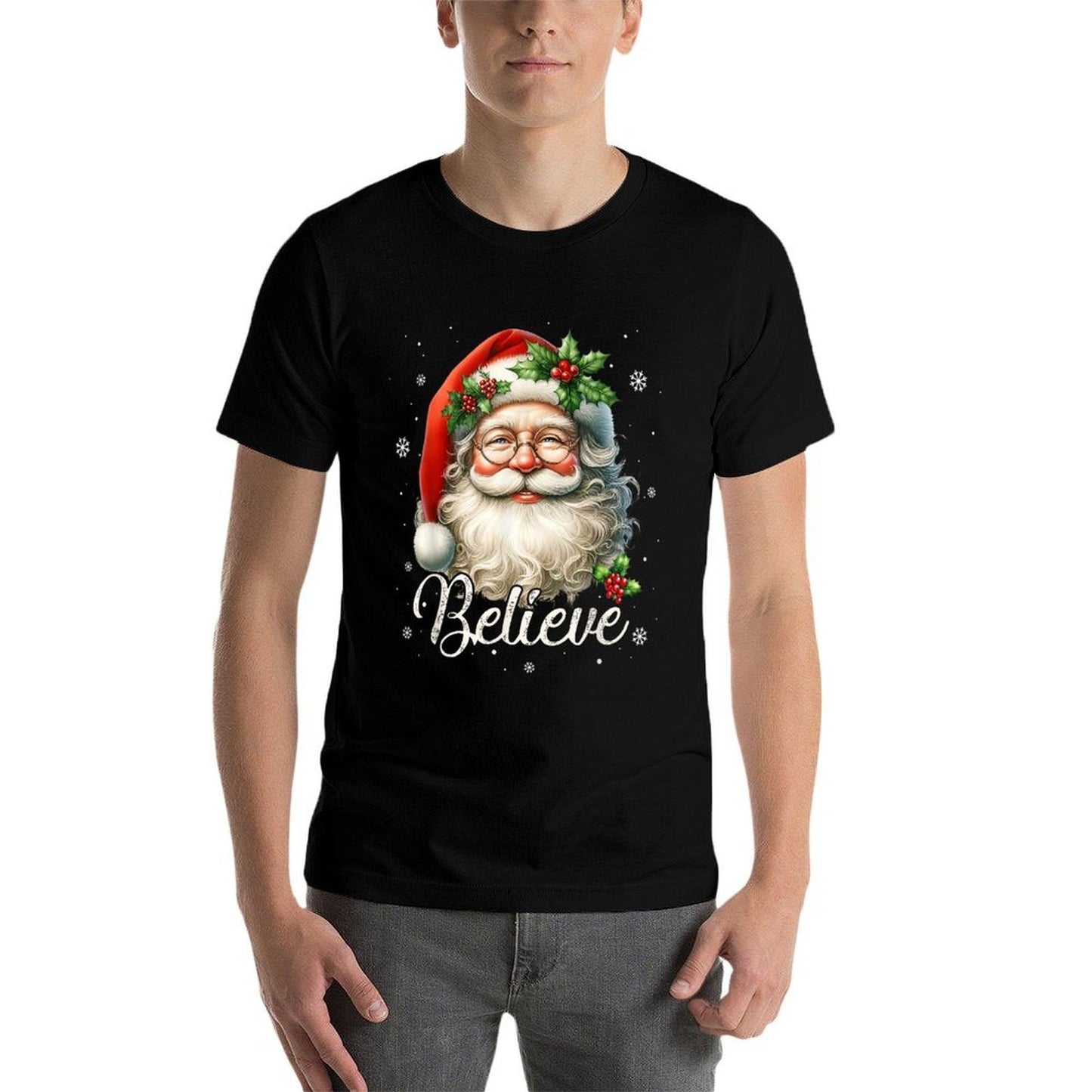 Vintage Santa Claus Believe Christmas Family Women Boys Girl  Easy-care T-Shirt