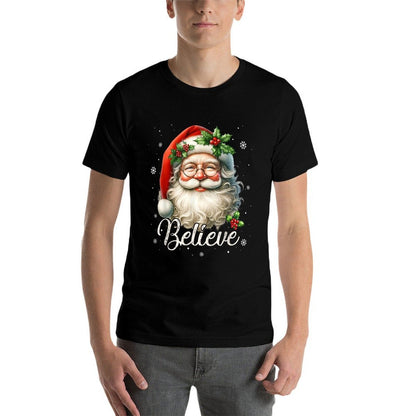 Vintage Santa Claus Believe Christmas Family Women Boys Girl  Easy-care T-Shirt