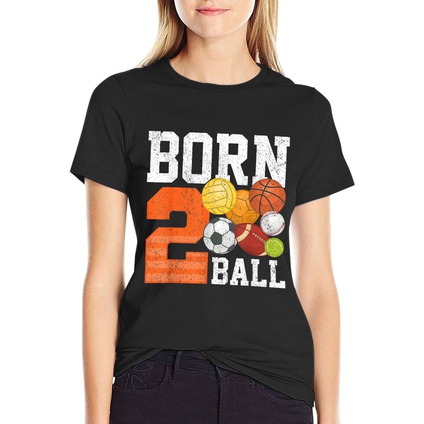 Born 2nd Ball Birthday Sport Ball Theme 2 Year Old Kids  Slim-fit Cut T-Shirt