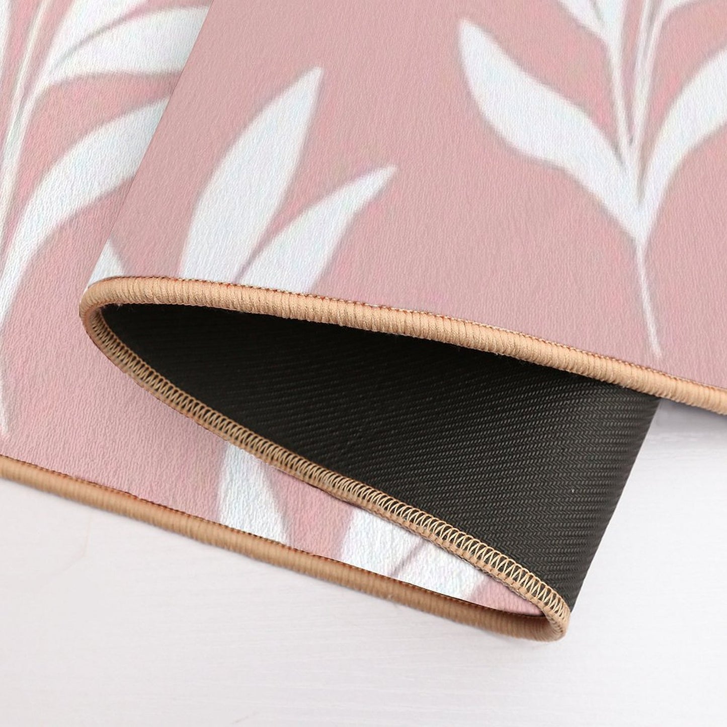 Minimal White Leaves Pattern Design with Blush Background  Pet-Safe Bath Mat