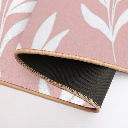 Minimal White Leaves Pattern Design with Blush Background  Pet-Safe Bath Mat