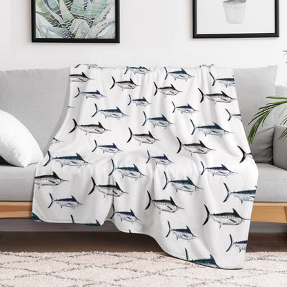 Graphic Modern Vector Atlantic Blue Marlin Pattern Multi-functional Throw Blanket