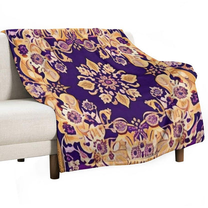 Purple And Gold Persian Floral Shrink-resistant Throw Blanket