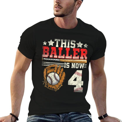Kids 4th Birthday Boy Baseball Kids Four Year Old  Trendy Pattern T-Shirt