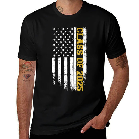 Class of 2025 Graduation Us Vintage Flag  Oversized Silhouette T-Shirt