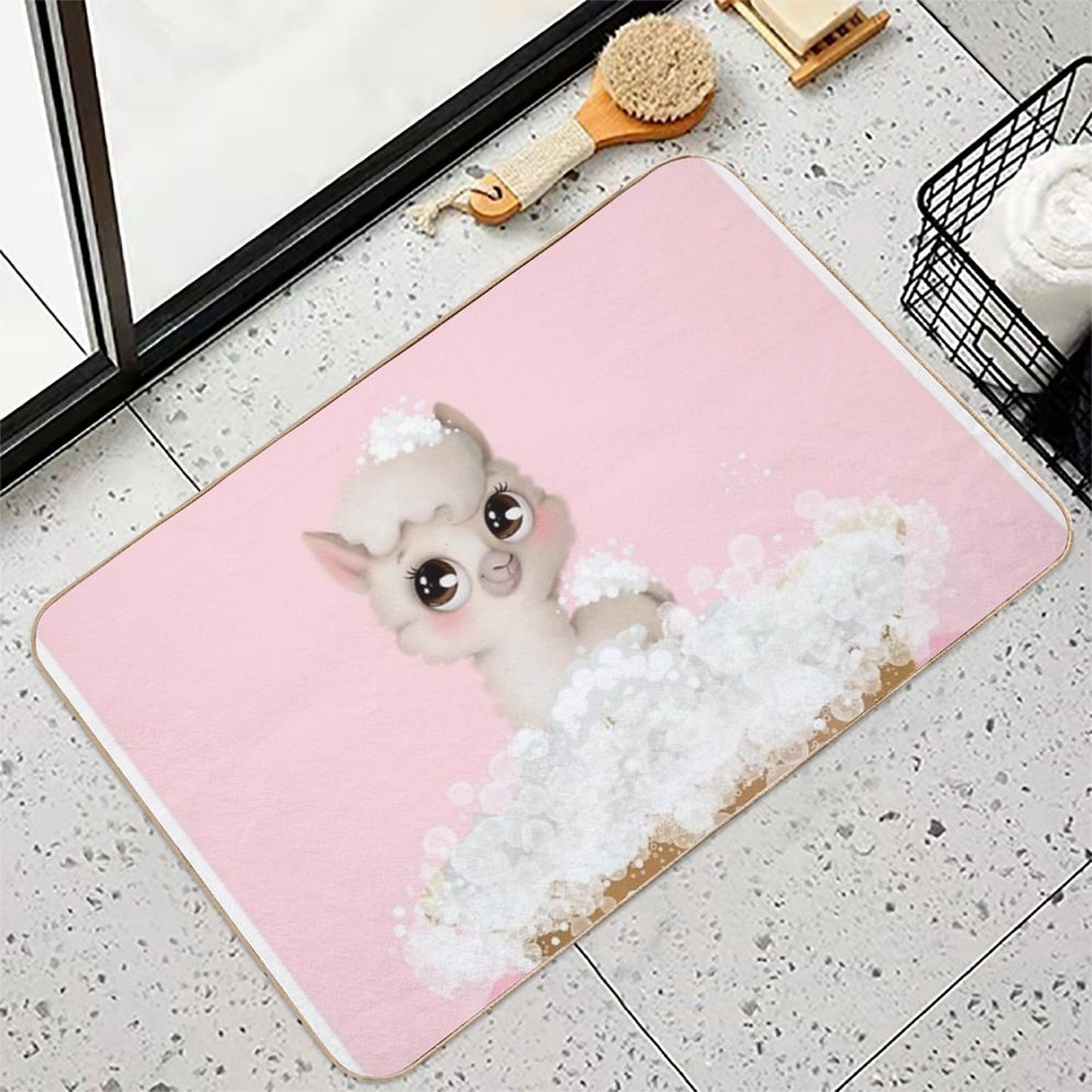 Baby Llama in A Bathtub, Girls Bathroom Print, Baby Animals in Tub, Whimsy Animal, Kids Bathroom Art  Pet-Safe Bath Mat