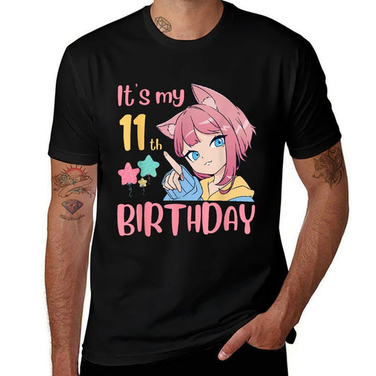 It's My 11th Birthday Anime Birthday Girl 11 Years Old Bday  Oversized Silhouette T-Shirt