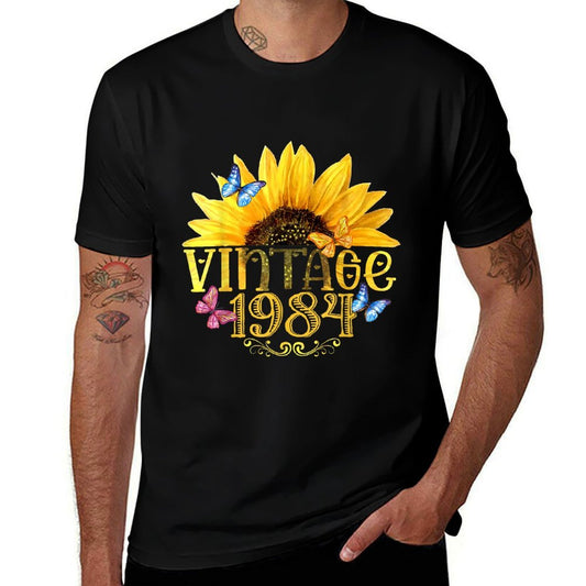 Vintage 1984 Sunflower Floral Butterfly Funny 40th Birthday  Odor-resistant T-Shirt