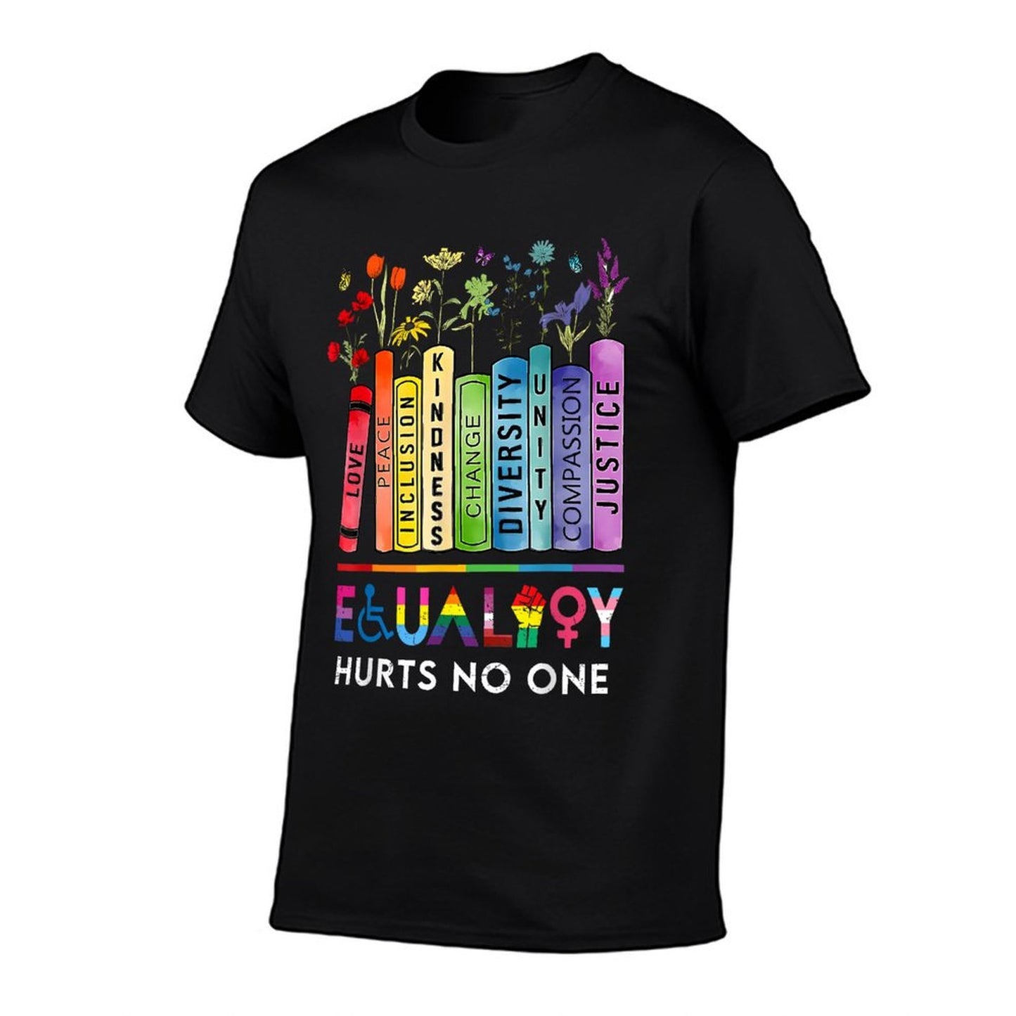 Equality Hurts No One Book Flower Rainbow Pride Month LGBTQ  Relaxed-fit T-Shirt