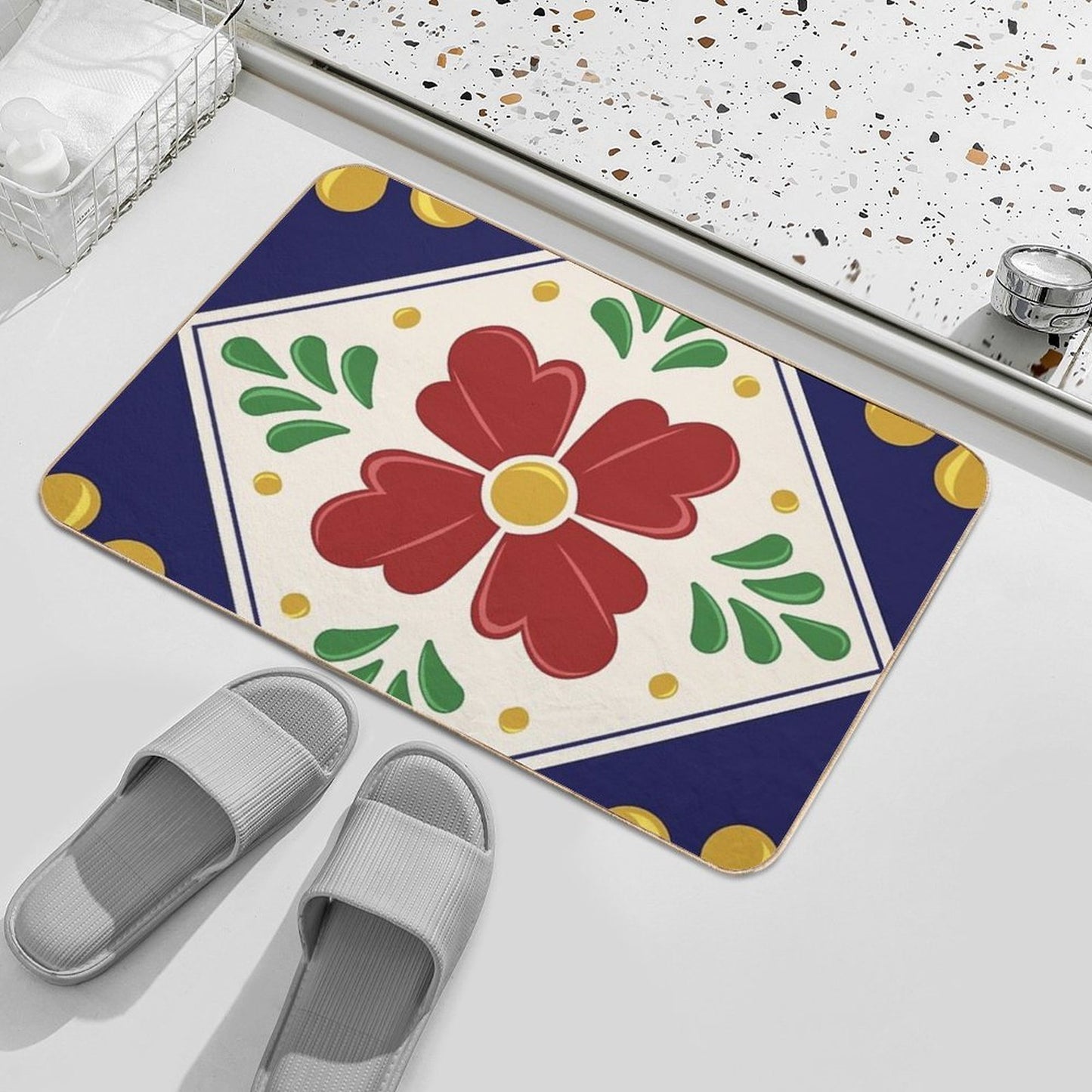 Mexican Talavera Floral Pattern by Akbaly  Fade-Resistant Bath Mat