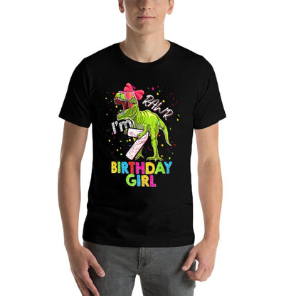 Kids Rawr I'm 7 7th Birthday T Rex Dinosaur Party For Girls  High-quality Stitching T-Shirt